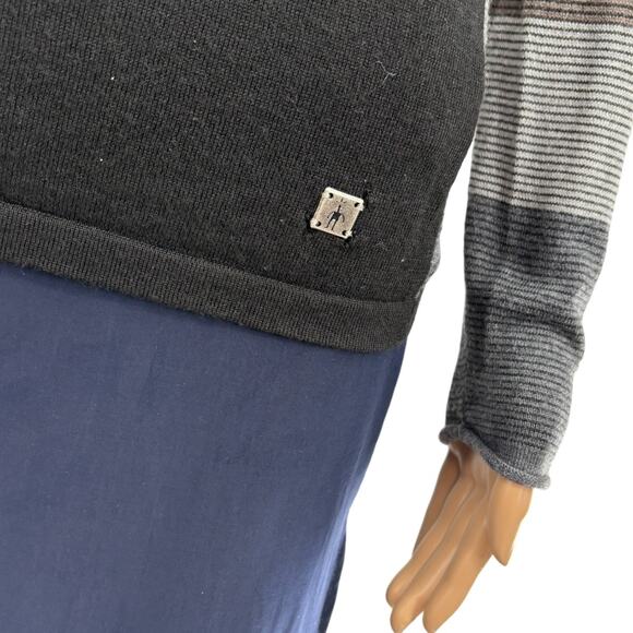 Smartwool Black Scrolling Stripe V Neck Merino Wool Sweater - Picture 6 of 12